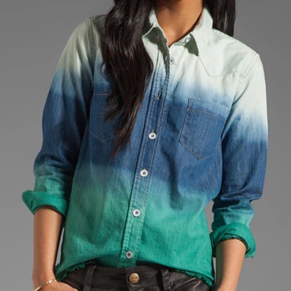 Free People Before Sunrise Ombré Denim Button Front Shirt Small